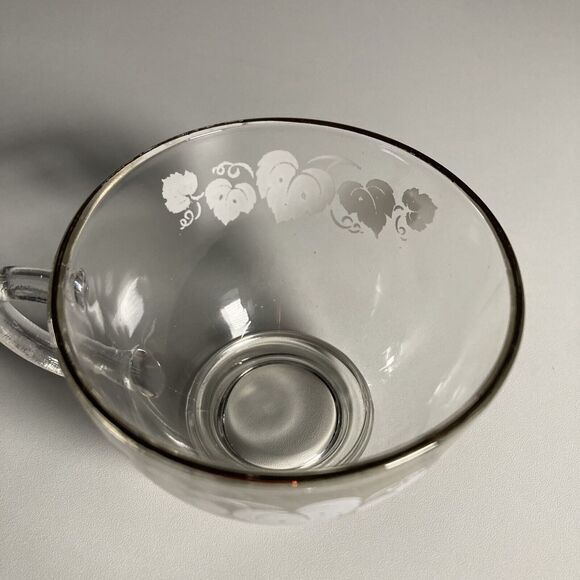 Anchor Hocking Glass Punch Cup Set (6) • White Grape Leaves • Gold Rim • Vintage - Picture 6 of 16